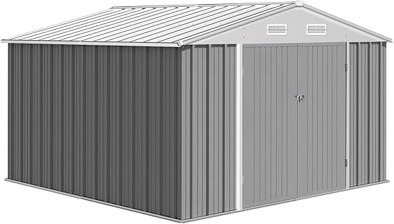 Metal Outdoor Storage Shed - Waterproof and UV-Resistant Garden Shed Featuring an Enhanced Frame Design and Lockable Double Doors | Sturdy Utility and Tool Storage Solution for Your Backyard, Garden,