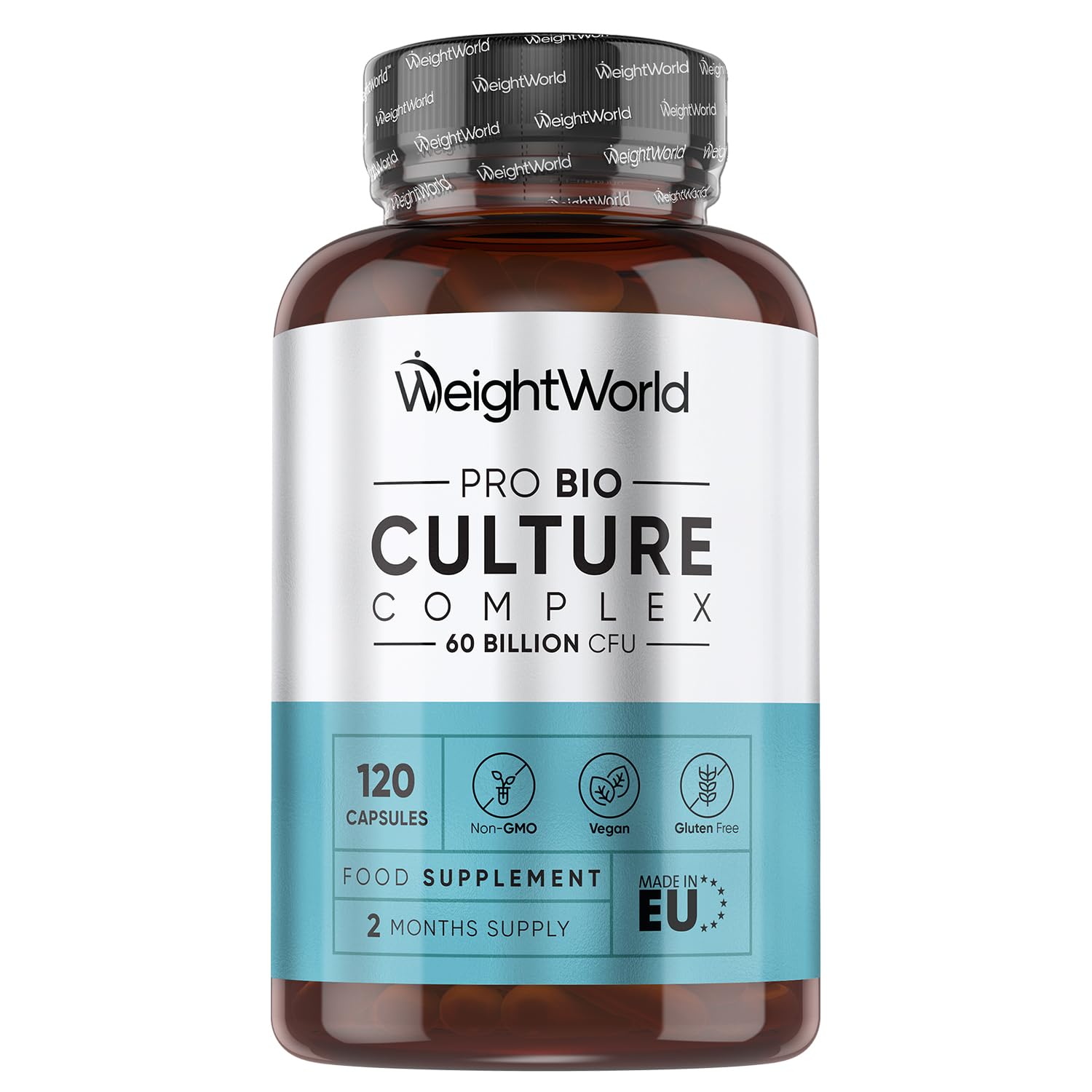 Bio Cultures Complex Probiotics & Prebiotics - 60 Billion CFU - 2 Months Supply - 120 Capsules - 20 Live Bio Cultures - Lactobacillus & Bifidobacterium Strains - Vegan Probiotic Complex Capsules