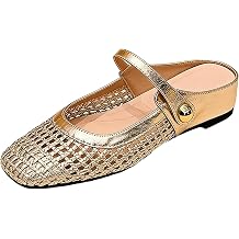 Womens Woven Mesh Mary Jane Mules Flats Closed Square Toe Slip-On