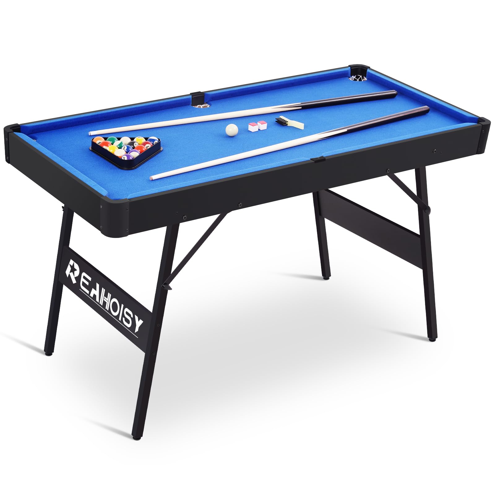Folding Pool Table, Portable Billiard Game Tables for Kids and Adults, Mini Pool Table with Locking Legs, Adjustable Feet, Balls, Cues, Triangle, Chalk, Brush