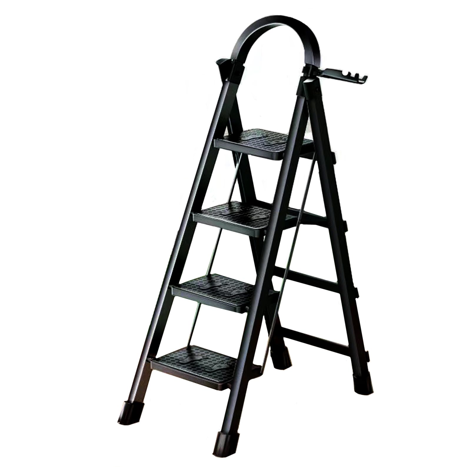INGUNAR 4 Step Folding Anti-Slip Multi-function Ladder, Black Carbon Steel, 45cm W x 80cm H x 120cm Max H, Home Kitchen Household