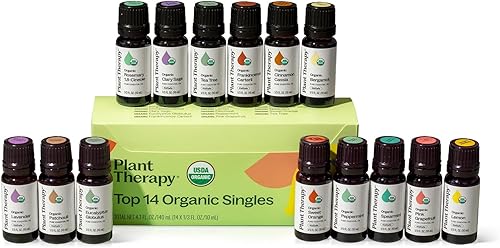 Plant Therapy Top 14 Aceite Esencial Orgánico Singles Set 100% Aceites Esenciales Puros, Sin diluir, Aromaterapia Natural para Difusión y Cuidado
