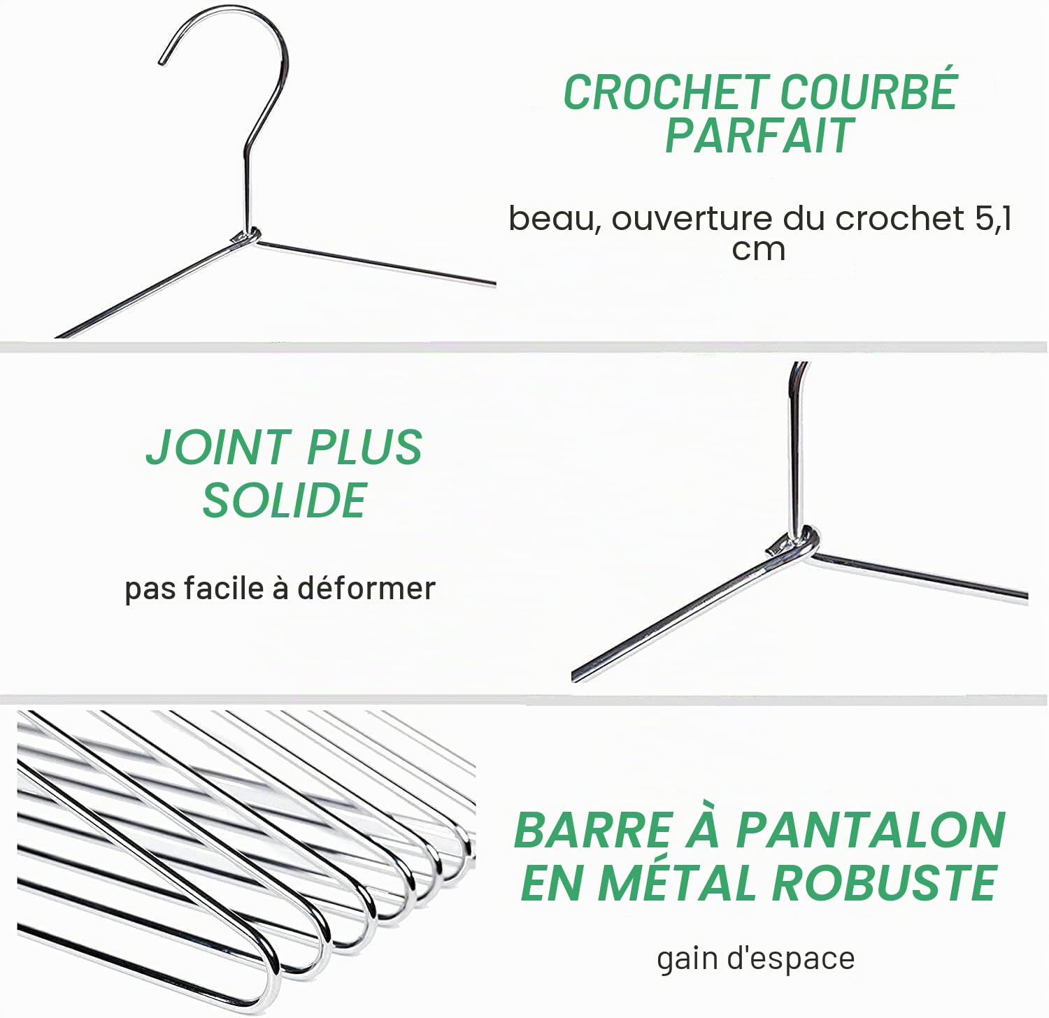 Amber Home Lot de 20 Cintres de Vêtements en Fer Métal Chromé Argenté 43cm, Élégants et de Qualité, pour Costumes T-Shirts Chemises Vestes Robes, Durables