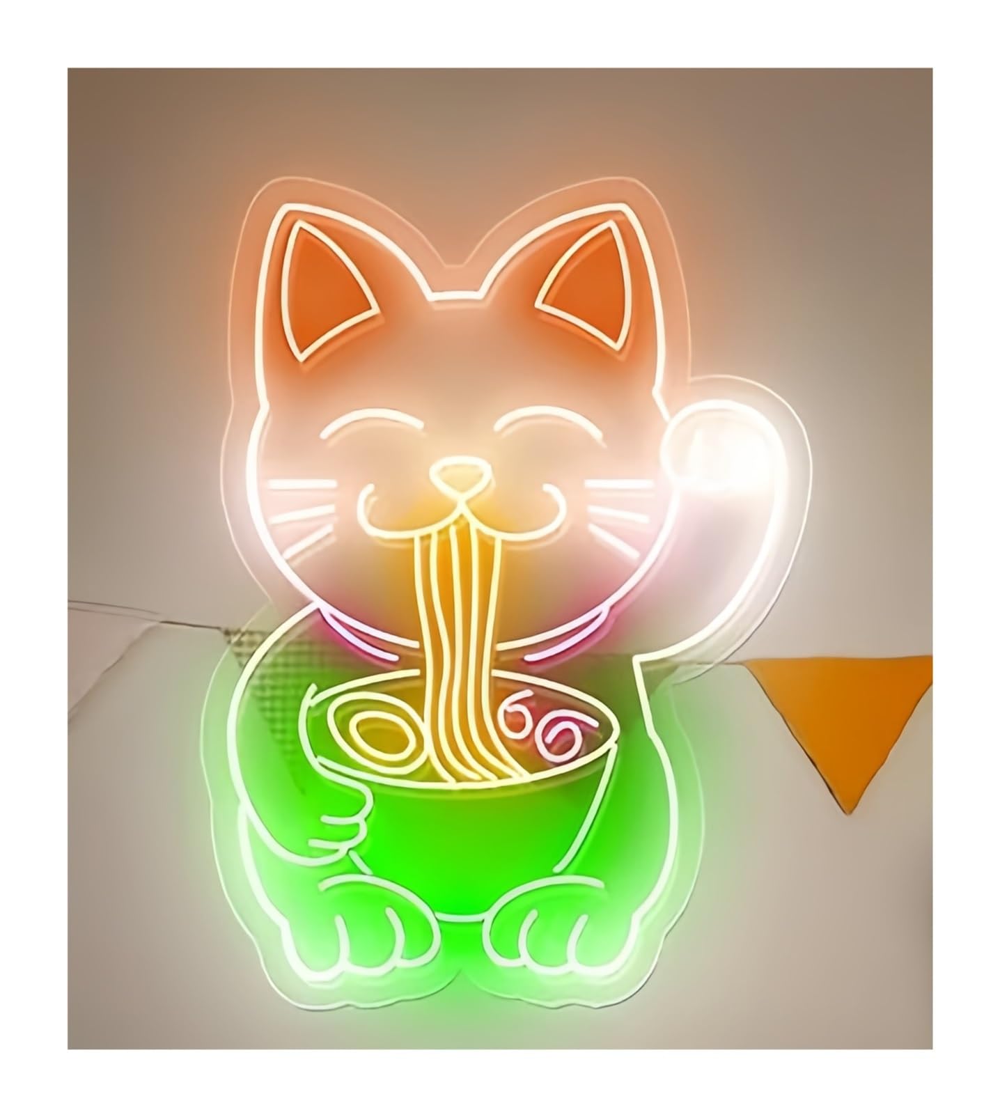 SHOUXI Sign Lamp Lucky Cat Neon Sign Ramen for Bar Restaurant Coffee Shop Wall 60X59cm(E)