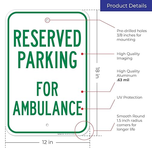 Vista 54 de Señal de ambulancia con reserva de estacionamiento, 10 x 14 pulgadas, libre de óxido, aluminio 040, resistente a la decoloración, fabricado