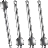 4 peças de garfo e colher de titânio com cabo longo ultraleve Portabale Talheres de 22 cm para acampamento ao ar livre, mochila, caminhada, viagem, piquenique, talheres (prata)