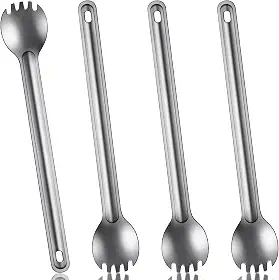 4 peças de garfo e colher de titânio com cabo longo ultraleve Portabale Talheres de 22 cm para acampamento ao ar livre, mochila, caminhada, viagem, piquenique, talheres (prata)