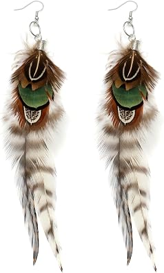 RUOFFETA Long Feather Earrings for Women, Boho Bohemian Earrings Multicolor Tassel Handmade Feather Earrings for Women Dangling