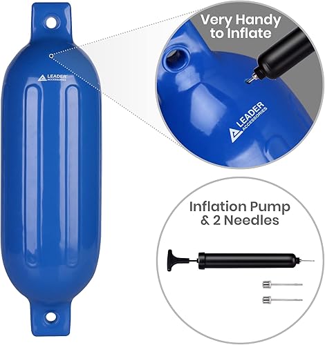 Miniatura 10 de Leader Accessories Paquete de 4 protectores de parachoques de barco con doble ojo, incluye líneas de guardabarros de 38 pulgadas y bomba para inflar