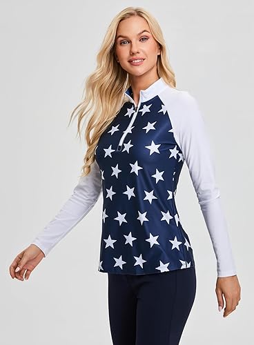 Miniatura 5 de Soneven Camisas de golf con cuello polo de manga tres cuartos para mujer, con absorción de humedad, ajuste delgado para trabajo casual