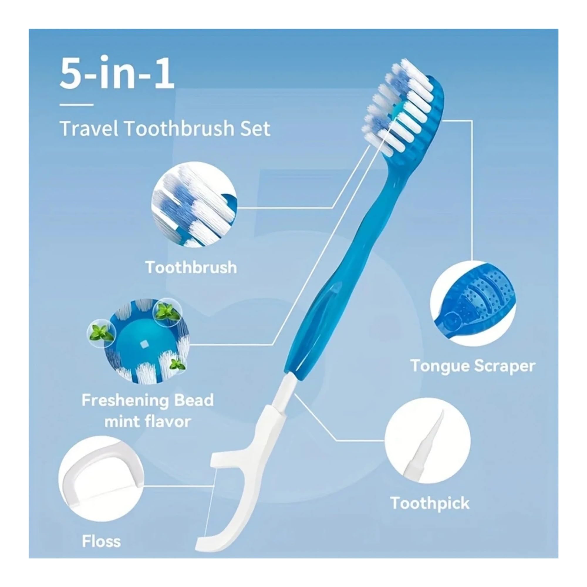 Spazzolino usa e getta 10/20 pezzi con perlina esplosiva viaggio adulti | Design compatto 5 in 1, perlina dentifricio precaricata, nessun disordine, ideale per campeggio e viaggio(20pcs)