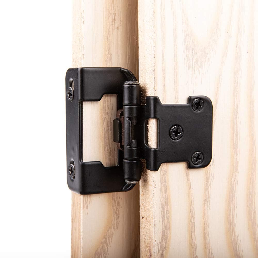 HOME MASTER HARDWARE 50 Packungen (25 Paar) 1,27 cm Overlay Schrankscharniere, selbstschließend, halbteilgewickelt, Küchenschranktürscharnier, schwarze Scharniere für Küchen-/Schranktüren