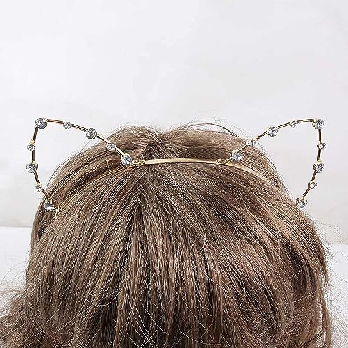 Jilukibo Rhinestone Ars Headband Pearl Crystal Kitty Hair Band For Women Girls, Lovely Alloy Rs Hair Hoop For Halloween Cosplay Costume Party (Gold) #TOP3
