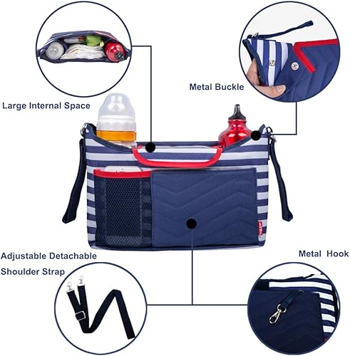 Miniatura 5 de Organizador de cochecito de bebé 2 en 1, bolsa de almacenamiento de silla de paseo para niños, bolsa de almacenamiento multifunción para niños,