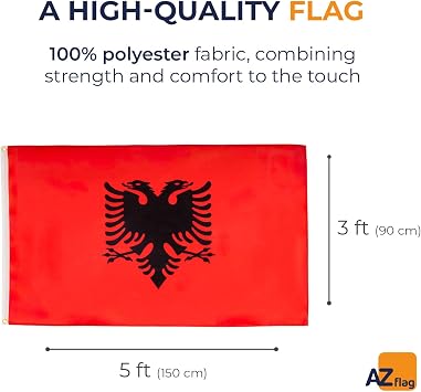 AZ FLAG - Albania Flag - 3x5 Ft - Light Polyester Albanian Banner with Two Brass Eyelets - Fade Resistant - Vivid Colors - 3' x 5' Feet - 150x90 Cm