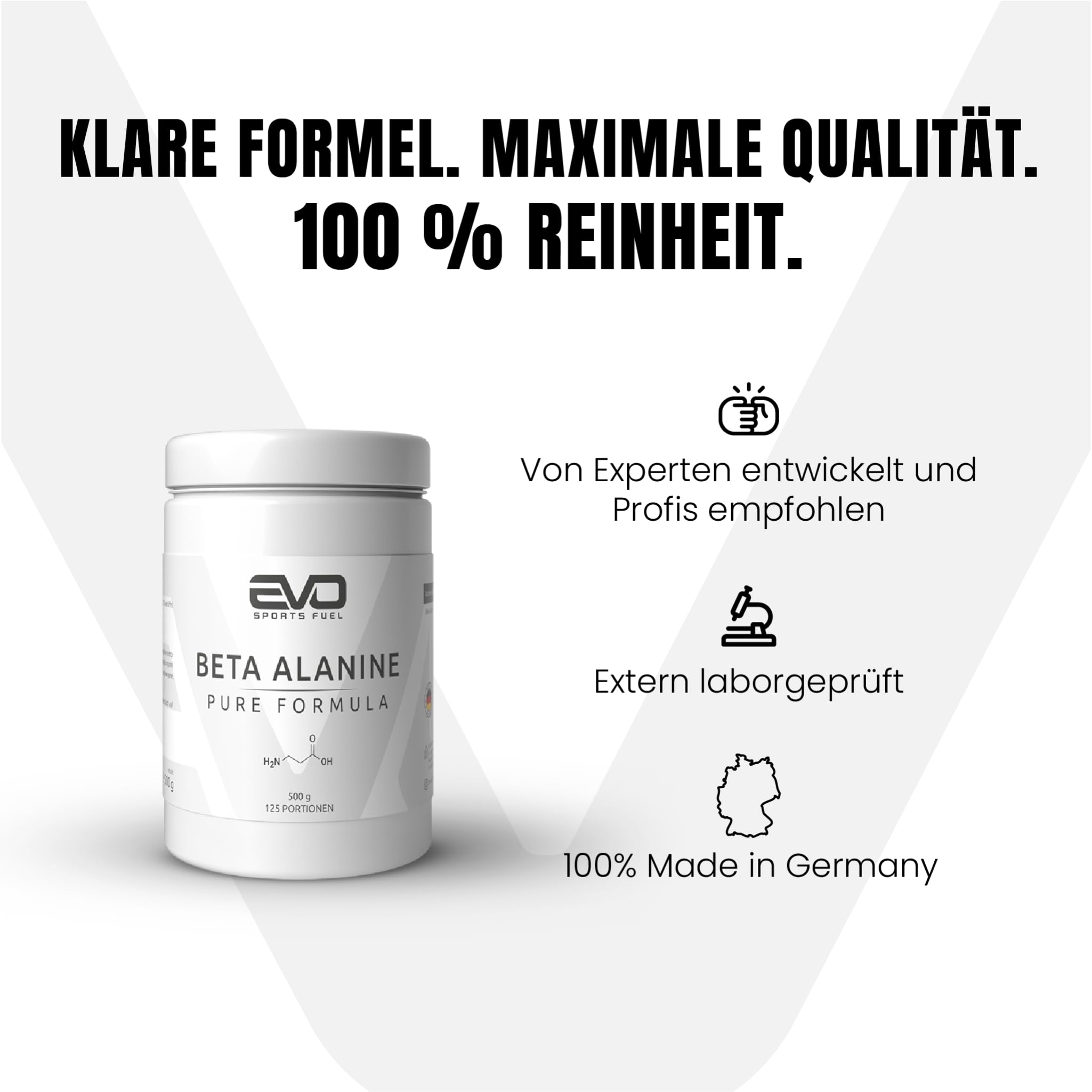 EVO SPORTS FUEL Beta Alanin Pulver 500g | Reines und Veganes Aminosäure Beta-alanin | Unterstützt Muskelausdauer und intensive Workouts | Made in Germany