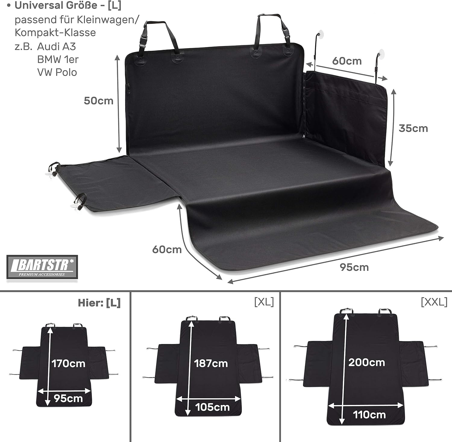 BARTSTR Protezione universale per bagagliaio auto, tappetino protettivo impermeabile con protezione laterale e protezione contro gli urti, più borsa a tracolla