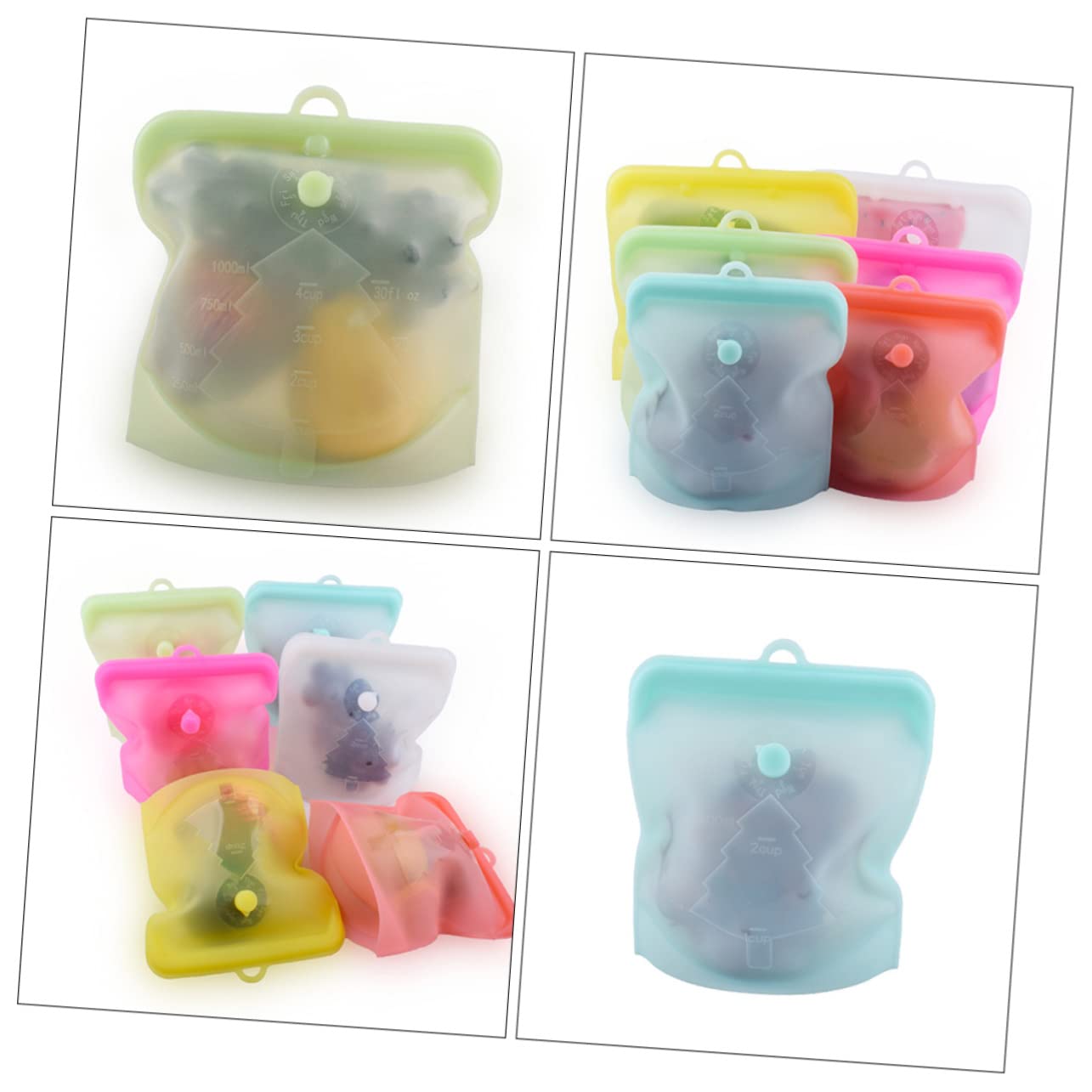 KOMBIUDA Sacchetti Per Alimenti Riutilizzabili in Silicone Sacchetti Congelatore Per Frutta Verdura 3 Pezzi Richiudibili