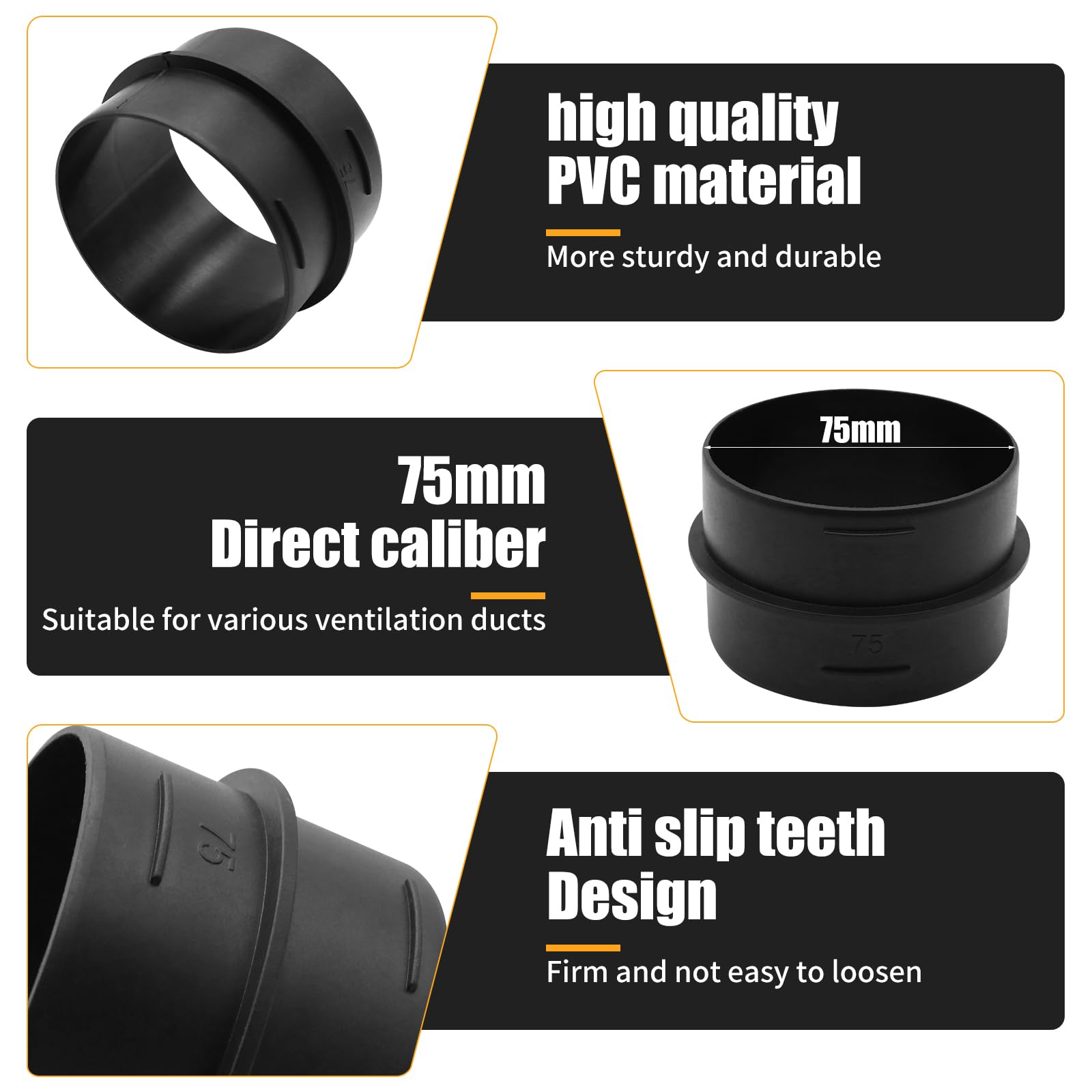 NVGFTG Lot De 2 Raccords Ronds - 75 Mm - Raccord Pour Tuyau De Ventilation - Tuyau D'air
