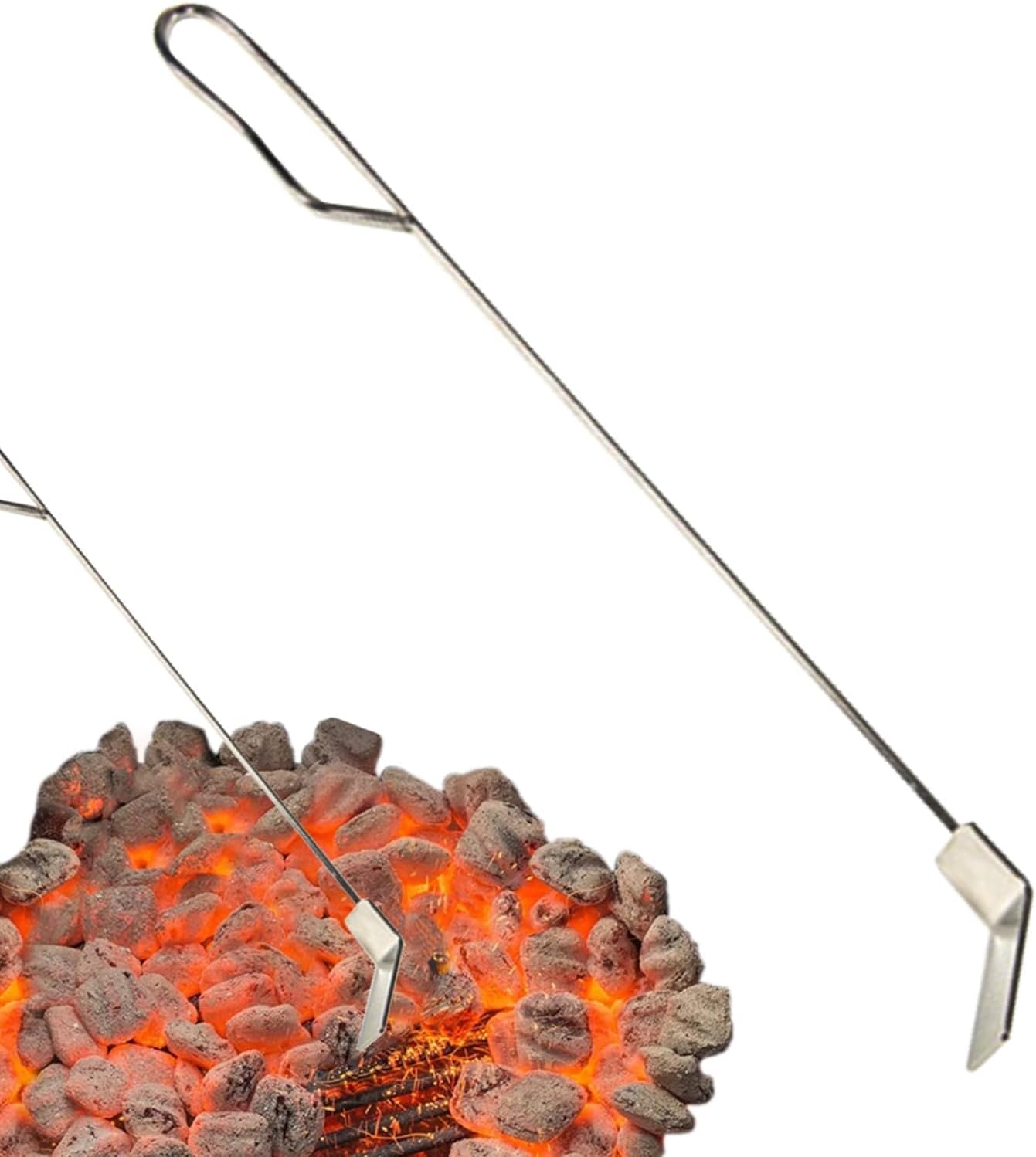 Extended Handle Fireplace Charcoal Rake - Sturdy Ash Management Tool for Efficient Coal Rearranging | Ideal for Pizza Ovens, Wood Stoves, Smokehouses, Grills & Campfire Cooking