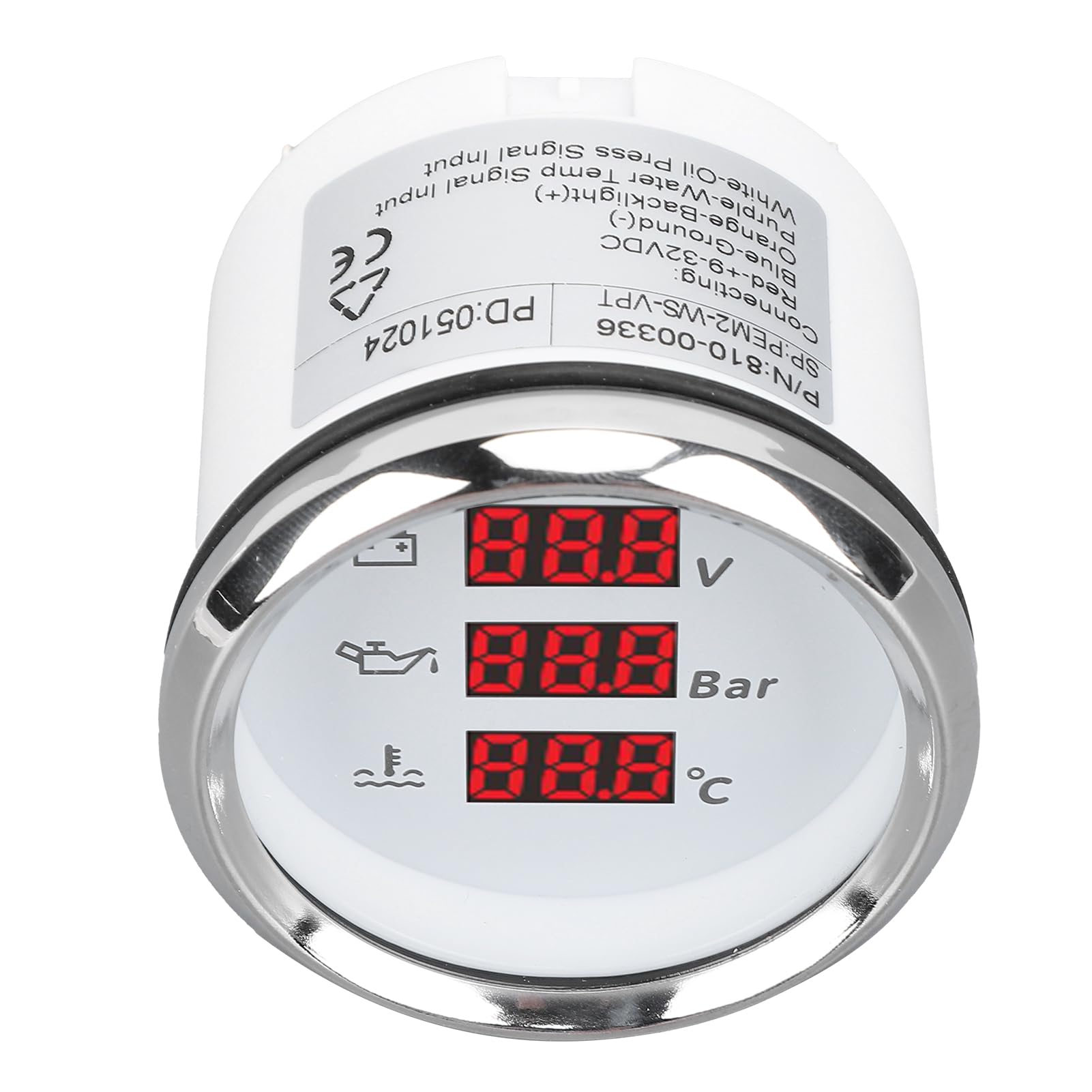 Digital, Medidor de Temperatura de Presión de Aceite de Voltaje de 52 Mm, Retroiluminación Roja, Voltímetro de Presión de Aceite de Temperatura Digital para Barco, Yate, RV, 9 a