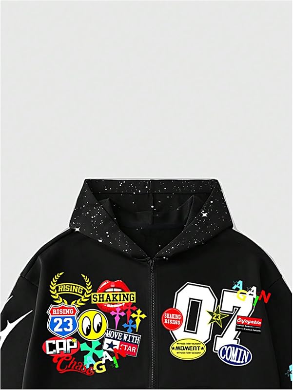 SOLY HUX Mens Graphic Hoodies Y2k Zip Up Hooded Sweatshirt Jacket image 3