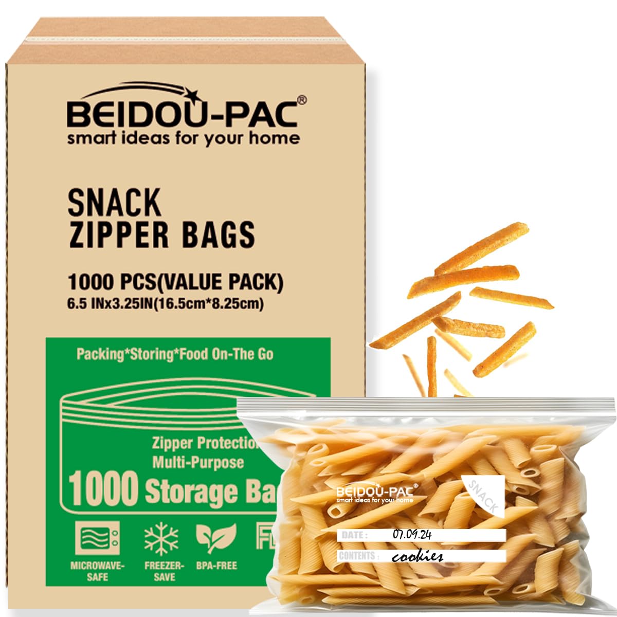 BEIDOU-PAC Snack Storage Zip Bags for Food On the Go, 1000 Count, Freshness Easy Open Reclosable Clear Plastic Bags