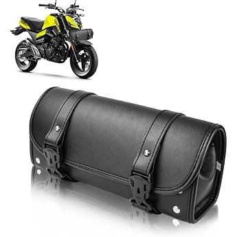 QINERSAW Universal Saddle Bag Motorcycle Tool Bag PU Leather Waterproof Storage Bag Handlebar Bag for Bicycle with 2 Mounting Straps Black