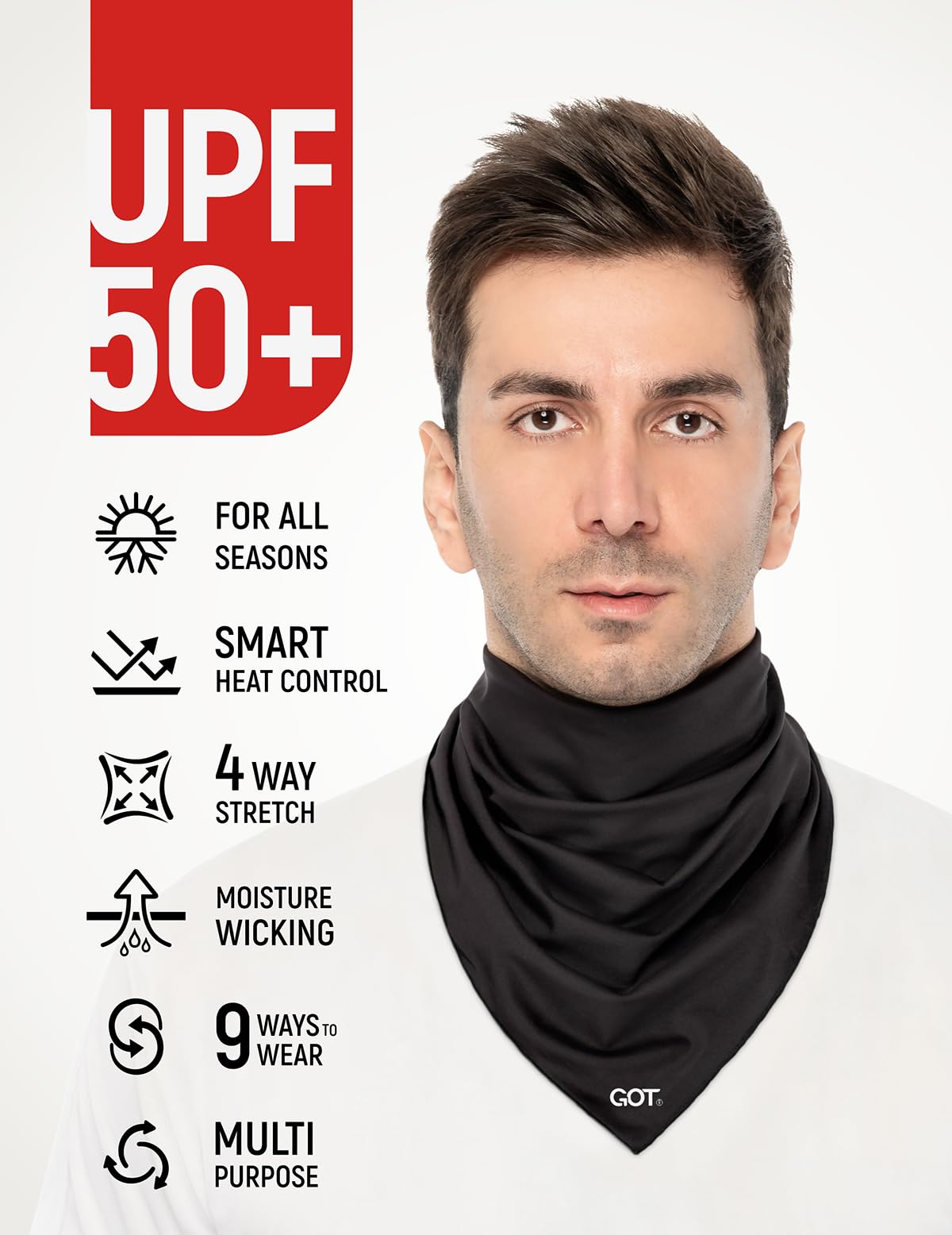 GOT Sports Bandana rinfrescante UPF 50+ per uomo e donna – Termoregolazione, Evacuazione dell'umidità protezione solare