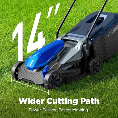 Image of 14 inch Cordless Lawn Mower, 40V, with 4.0Ah Battery and Charger, Ultra-Quiet Motor, Lightweight Push Mower for Small Yards