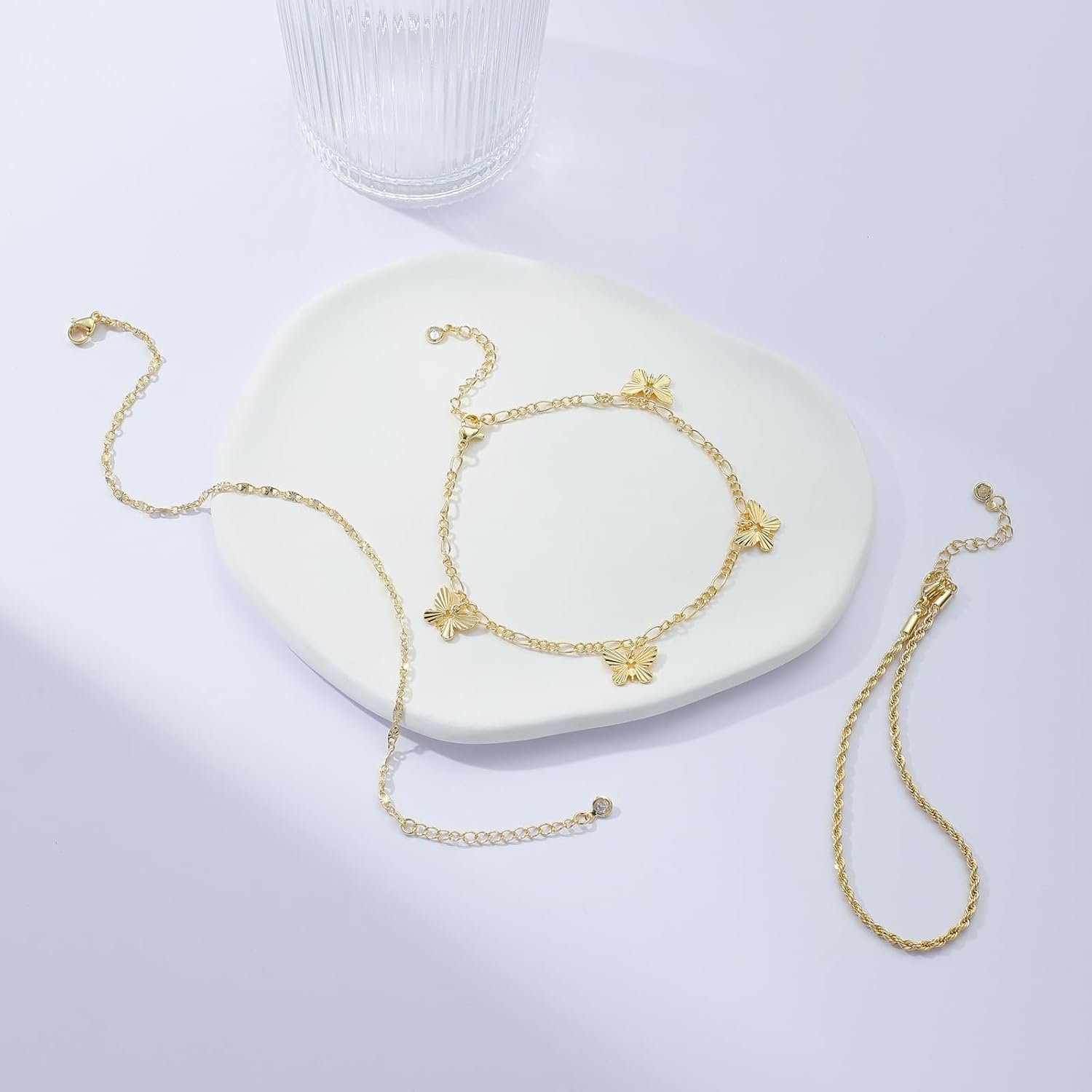 Anklets for Women 14K Gold Silver Plated Ankle Bracelets Trendy Waterproof Boho Anklets Set Adjustable Dainty Cute Diamond Beaded Heart Non Tarnish Summer Beach Jewelry Gift - Image 5