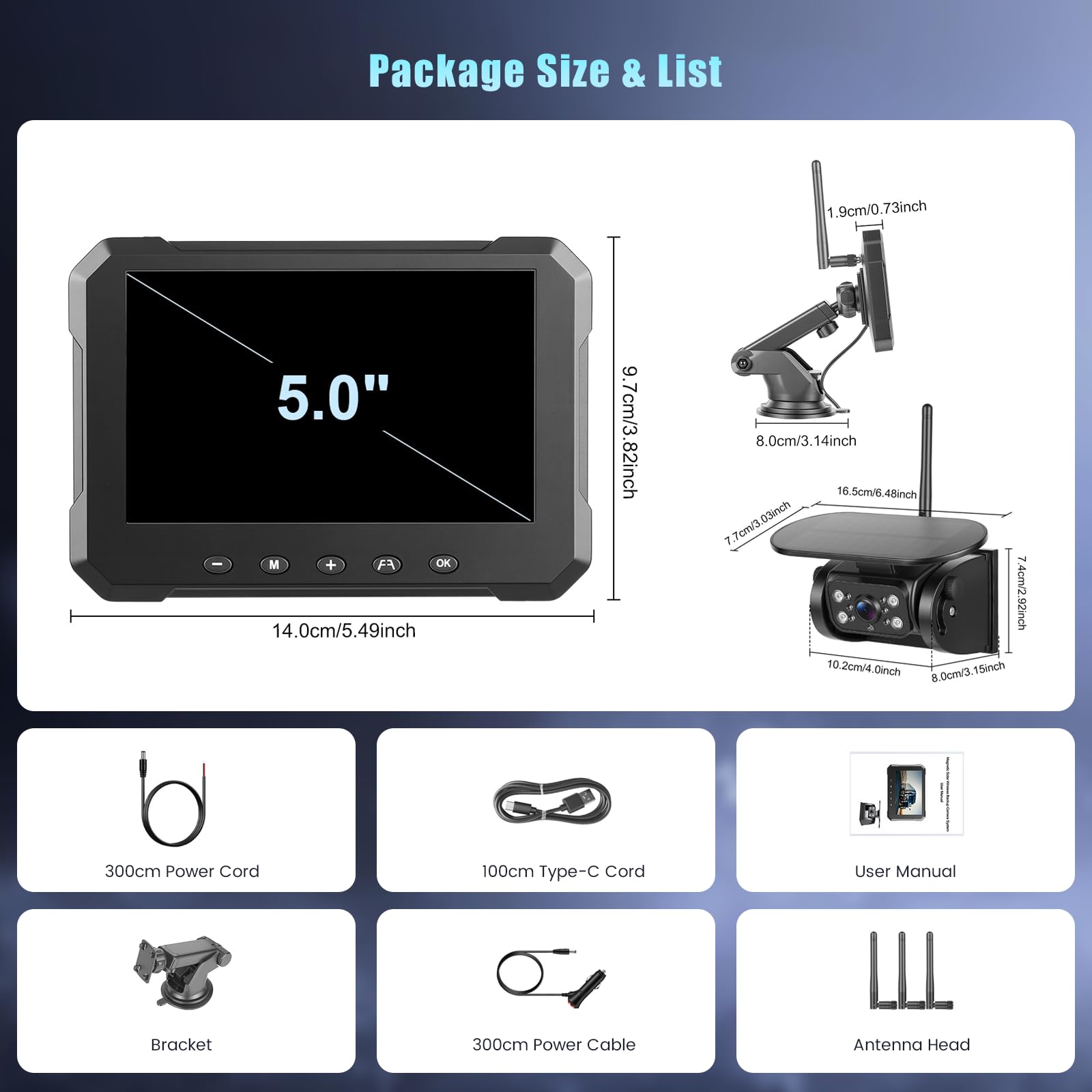 Hikity Telecamera Retromarcia Wireless Solare Magnetica con Monitor 5'' IPS | IP69 Impermeabile Telecamera Visione Notturna 10000-mAh-Akku Telecamera Posteriore Auto per Camion Camper