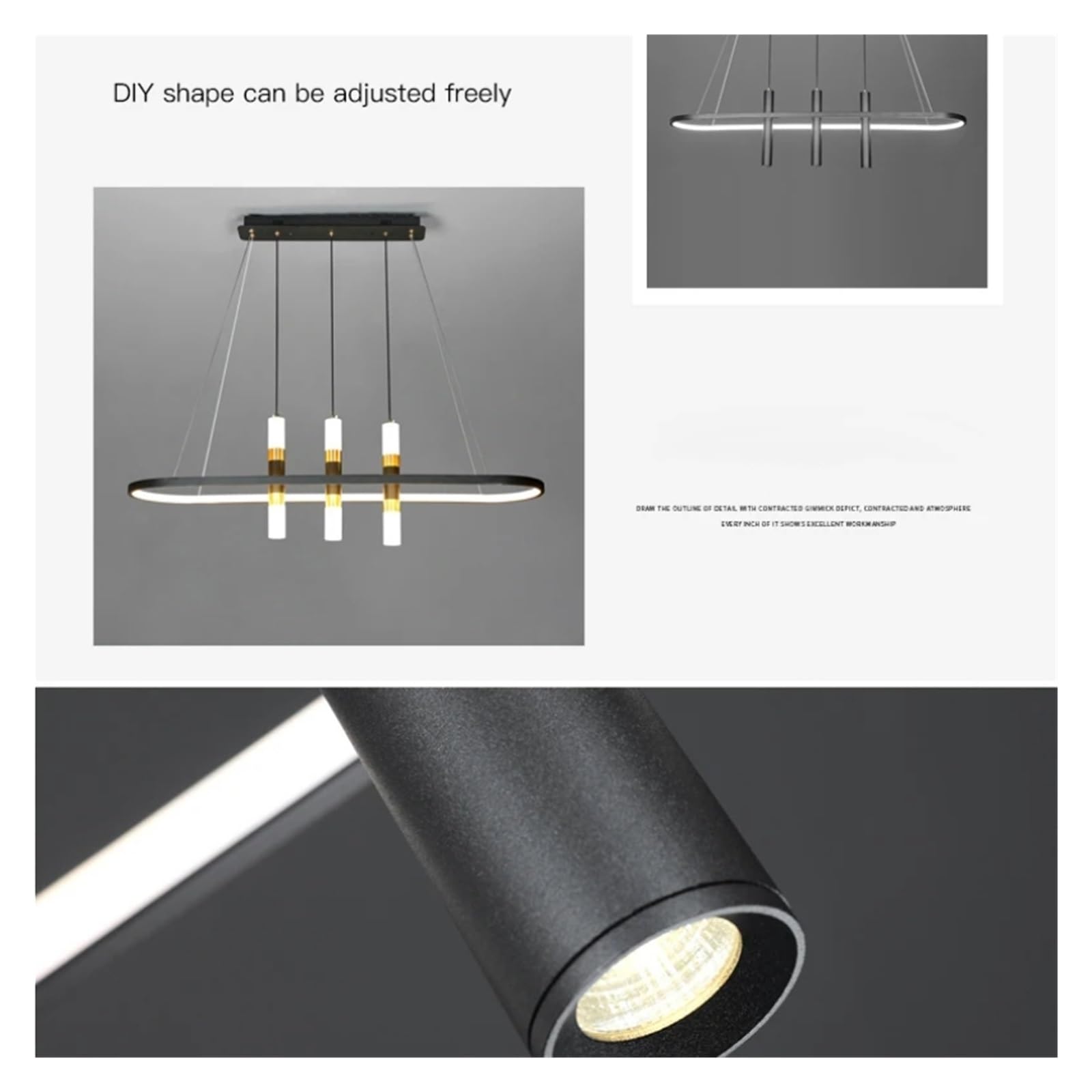 Nowoczesny reflektor LED w kolorze czarno-złotym do restauracji i kuchni, prosta lampa wisząca bez stałego oświetlenia głównego, żyrandol do kawiarni - czarny - 3 żarówki