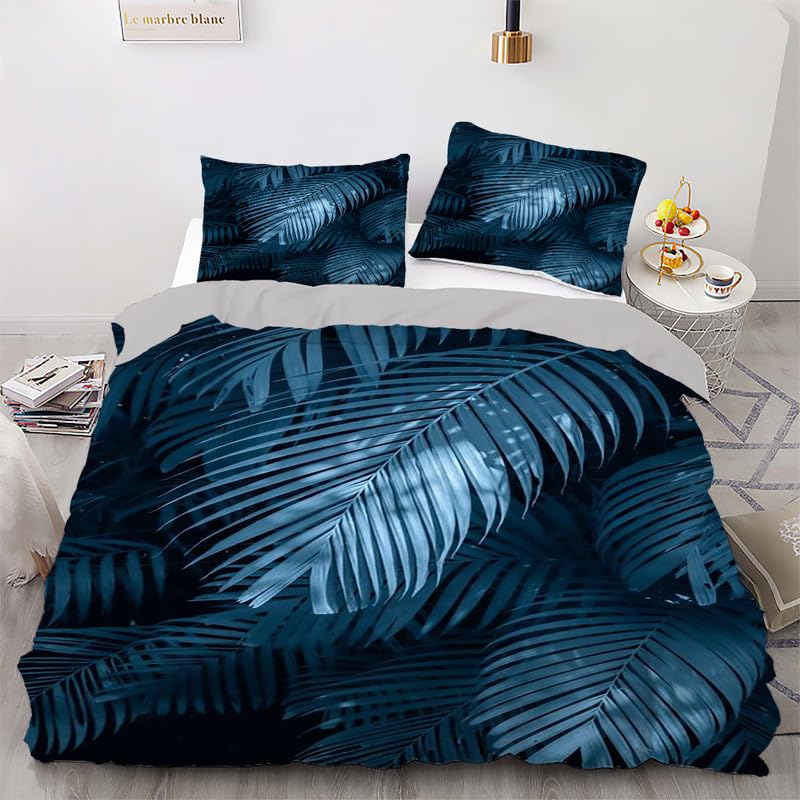 Housse de couette 90x190 en microfibre 110g/㎡ supérieure aux motifs de feuilles marines