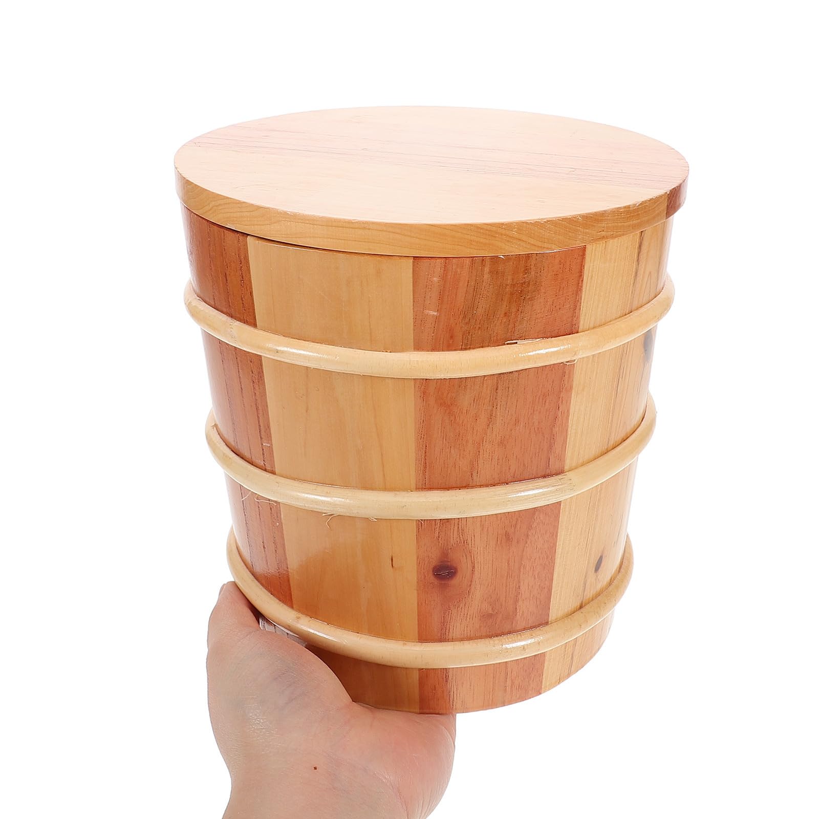 PRETYZOOM Cubo de Arroz Japonés Redondo de Madera Café con Tapa