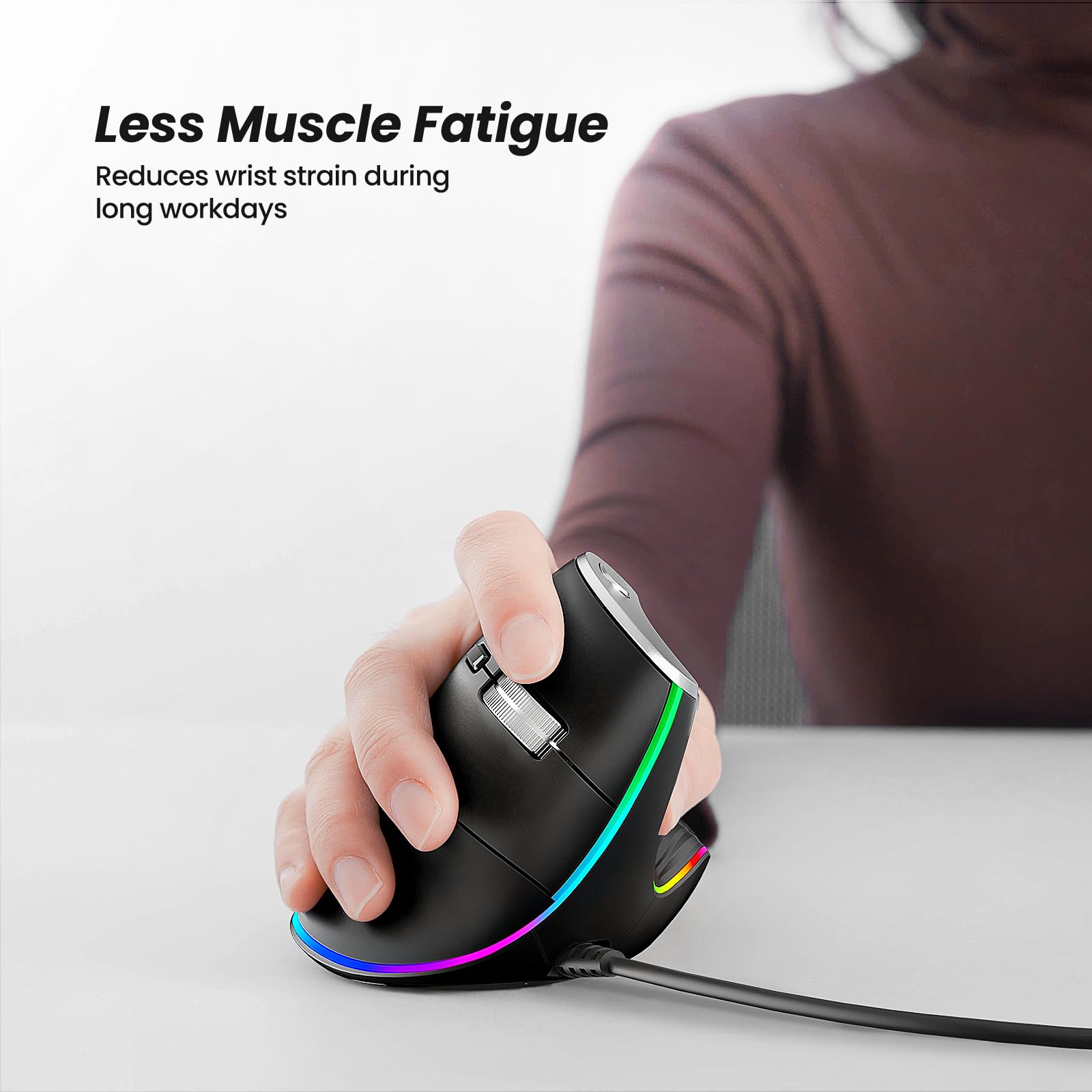Nulea Mouse verticale cablato M504, mouse ottico ergonomico USB cablato con 4 DPI regolabili, 11 modalità di retroilluminazione RGB, compatibile per laptop, PC, desktop, Mac, nero
