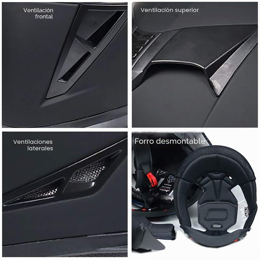 Cascos Moto Bluetooth Integrado,Casco de Moto Scooter con Guantes y Mascarilla, Casco Integral ECE Homologado con Doble Anti Niebla Visera para Mujer Hombre Adultos 55-64CM