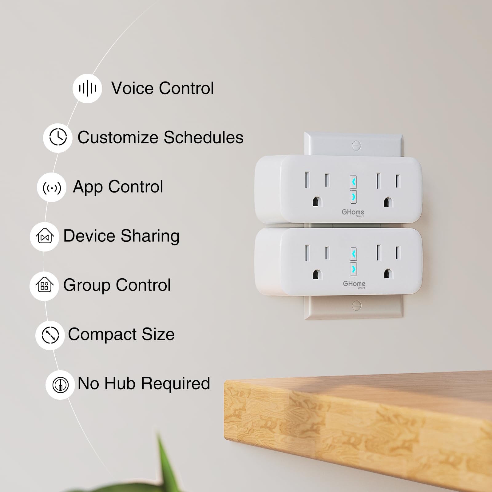 15A Dual Smart Plug 4 Pack GHome Smart Plugs That Work with Alexa and Google Home 2-in-1 Compact — view 4