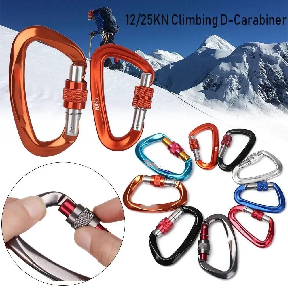 D-Form Zubehör Karabiner Sicherheit Bergsteigen Karabiner Schutzausrüstung Klettern Schlüsselhaken Karabiner(Grey 25kn)
