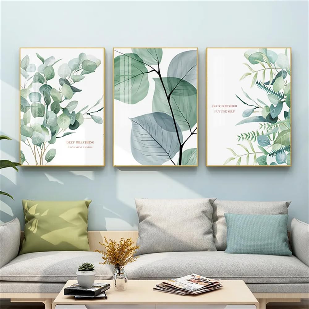 WBYZAC Botanical Posters-Nordic Abstract style small fresh green plants Poster Morden simple leaves canvas painting living room Kitchen Office Bedroom decorative-60 * 80cm*3PCS (No Frame)
