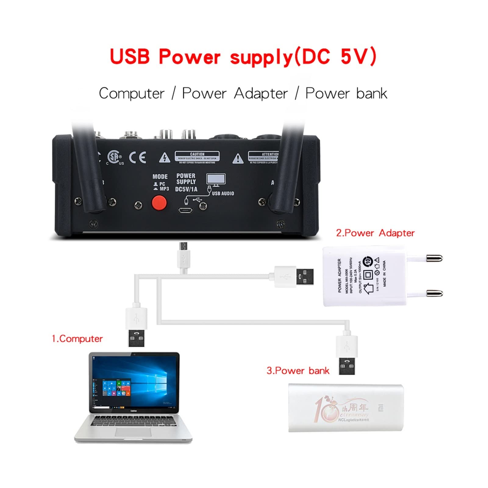 Kontroler miksera DJ Mieszanie audio z UHF Bezprzewodowy mikrofon 4 -kanałowy Mikser stereo konsola Bluetooth USB dla DJ Karaoke PC Nagrywać do streamingu/podcastów/gier, telefonu, komputera