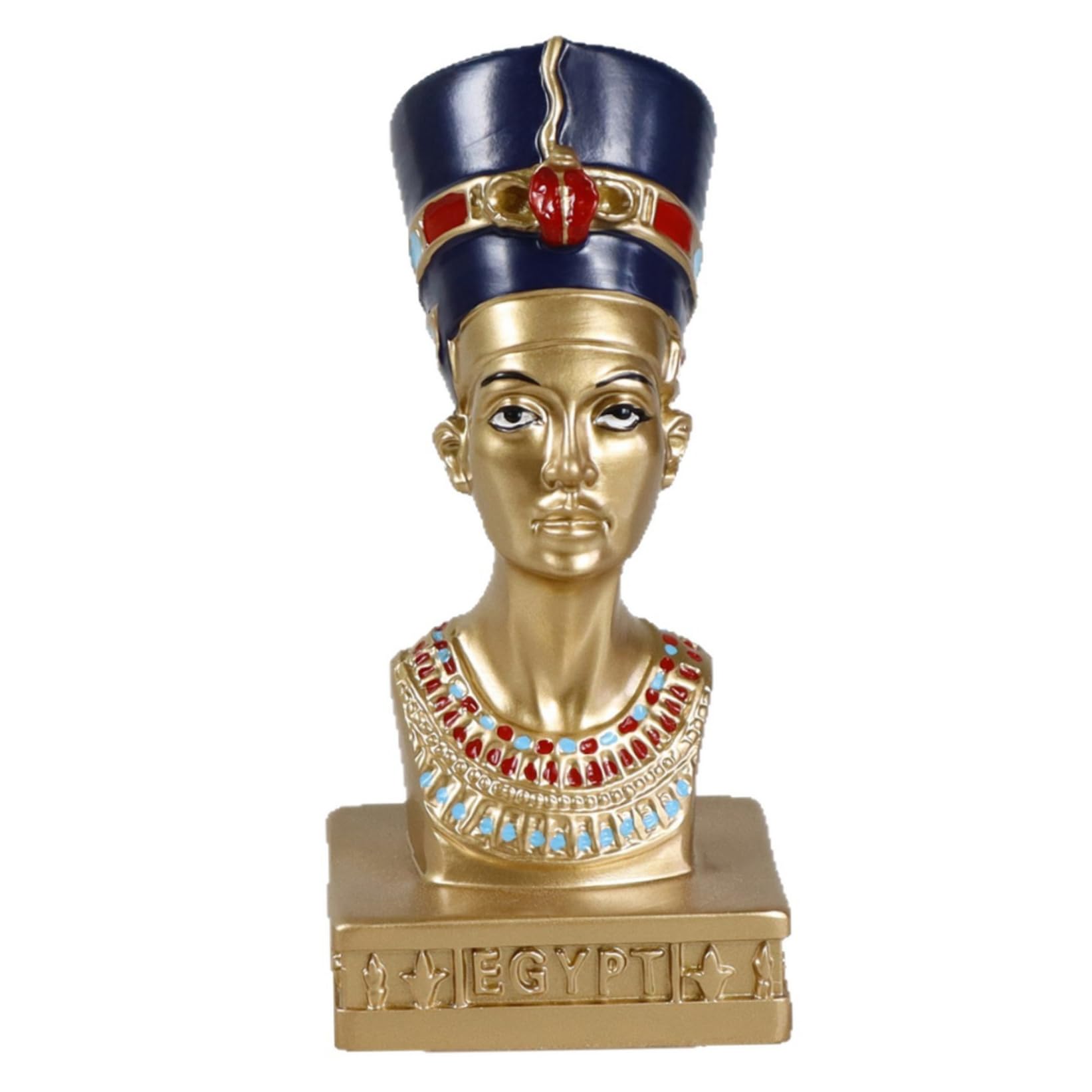 Ameble Egyptian Statue, Ancient Egyptian Decor Figurine, Resin Sculpture for Home Shelf & Table, Vintage Blue & Gold Art