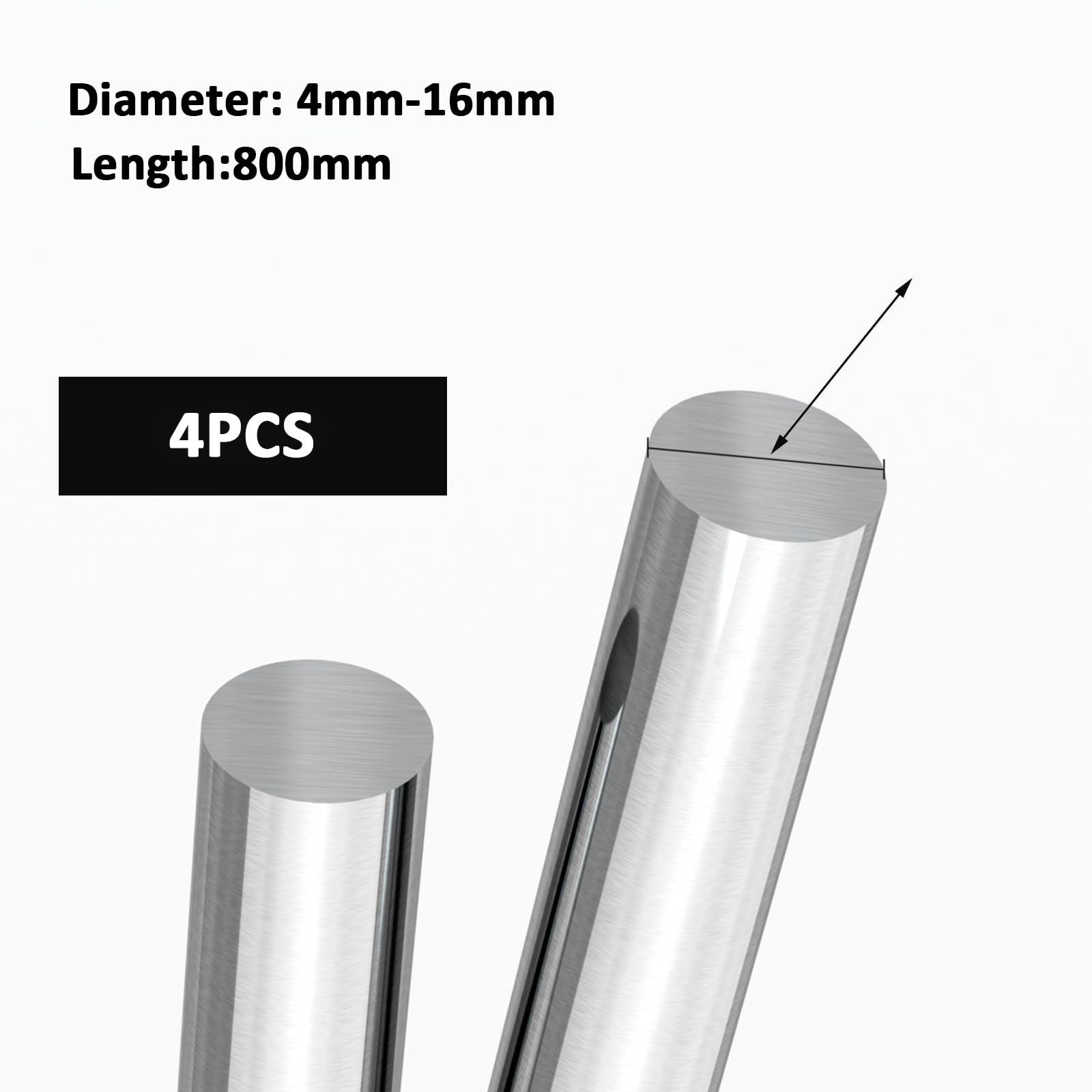 Rundstahl Stange Packung mit 4 massiven Rundstäben aus Edelstahl 304, 800 mm Länge, 4–16 mm Durchmesser(15mm)