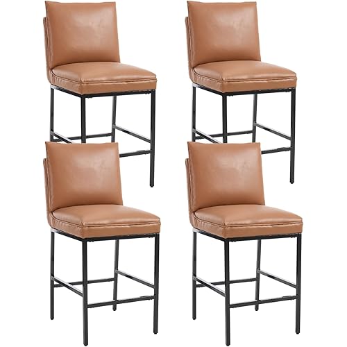 DUOMAY Modern Bar Stools Set of 4, 26.75" Seat Height Counter Height Pub Stools with Metal Legs, PU Leather Upholstered Armless Counter Stools for Kitchen Island Home Bar Dining Room, Brown