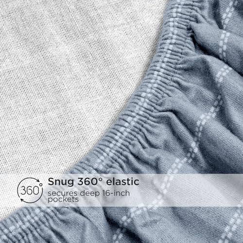 Image of Briarwood Home Printed Flannel Sheet Set, 100% Natural Cotton, Soft, Warm & Deep Pocket, Advanced Nano-Tech Making it Resistance to Pilling; Brushed 6 Times for Softness (Grey Pinstripe, King)