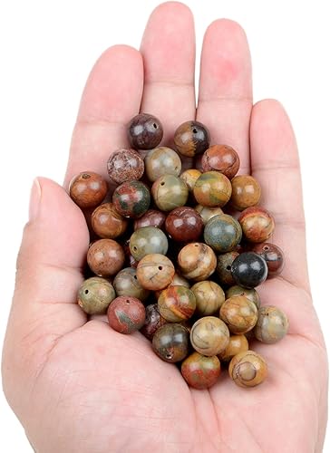 Miniatura 301 de Bymitel - 140 cuentas de cristal natural, piedras preciosas redondas energéticas y curativas sueltas con cordón elástico para hacer joyas, pulseras