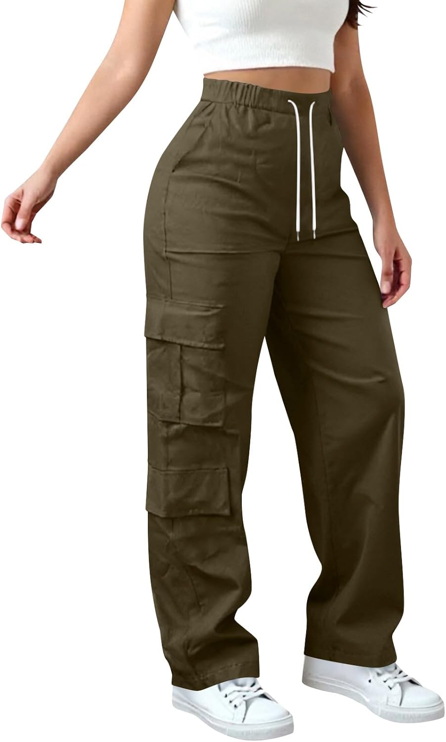 Cargo Pants Women Baggy Lightweight Drawstring High Waisted Hiking Wide Leg Lounge Pants with Pockets