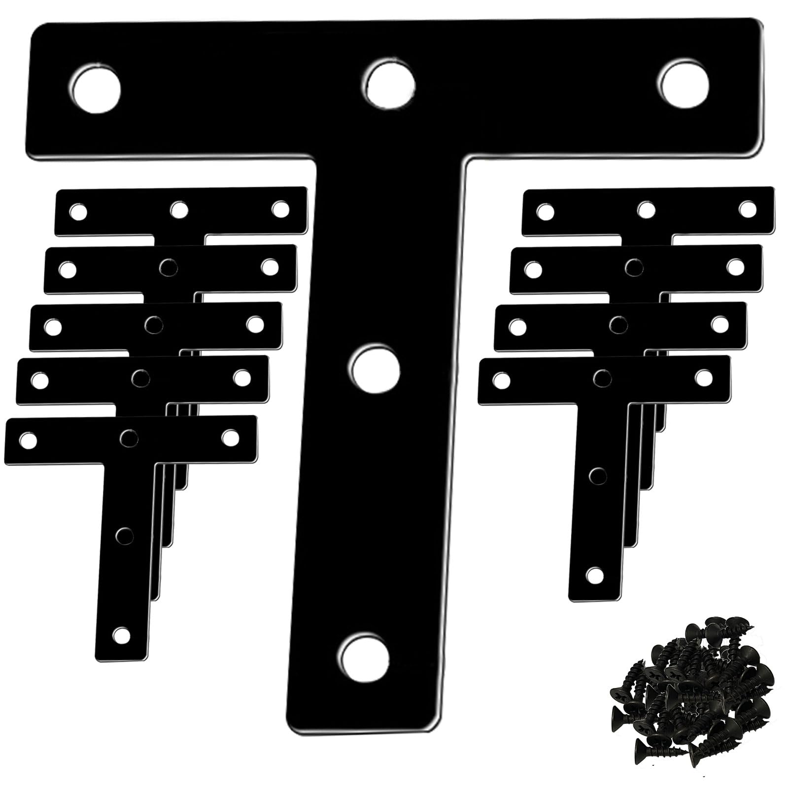 3-5/32" (80mm) T Bracket Mending Flat Plates for Wood Shelves & Furniture 10 Pack – Heavy Duty Metal T-Shaped Corner Braces with Screws Connector for