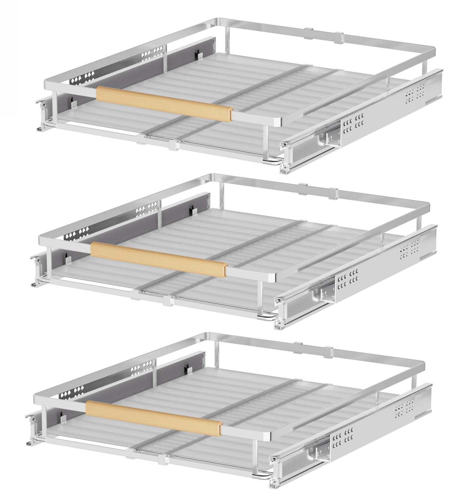 WEJIPP Pull Out Cabinet Drawer Organizer Expendable Sliding Shelf Stainless Steel Storage Rack Heavy Duty Slide Out Spice Rack Container Gliding Cupboard Shelf for Kitchen Pantry,3Packs