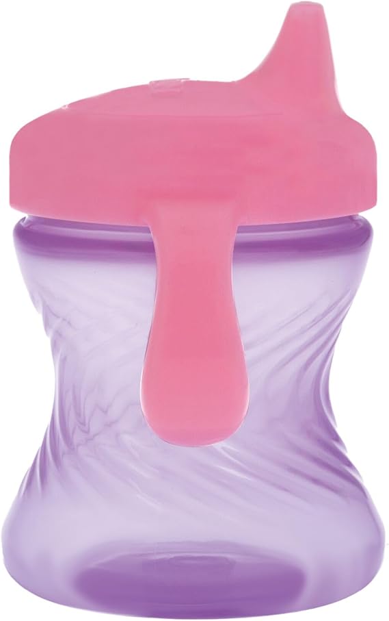Nuby 2-Handle No-Spill Hard Spout Sippy Cup with Easy Grip - (3-Pack) 7 oz - Baby Sippy Cup with Controlled Sipping for 6+ Months - Pink/Purple/Green